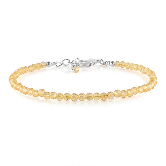 YANARA Citrine Bracelets for Women, Birthstone, Natural Gemstone Beautiful Beads, Dainty Handmade Jewelry, Chakra Energy Healing Crystals Stone Silver Plated Chain 8 inch