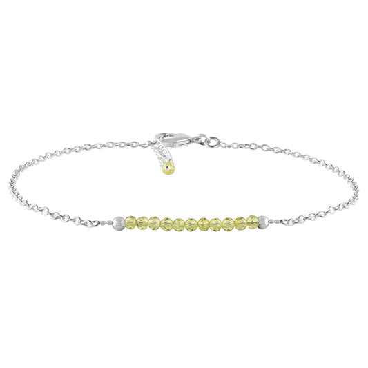 YANARA Peridot Ankle Bracelets for Women, August Birthstone, Green Gemstone Beads, Handmade Dainty Waterproof Anklets 9"+1.25" inch, Chakra Healing Crystals, Silver Plated Chain, Minimalist Jewelry For Her