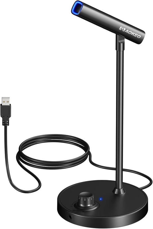 Aokeo USB Desktop Microphone, Computer Microphone for PC with Noise Cancellation & Click to Mute Function