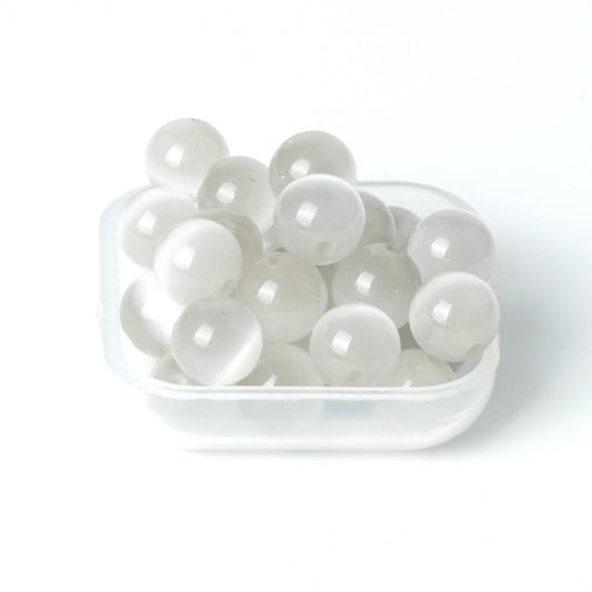 100Pcs Natural Stone 8mm White Cat's Eye Round Loose Gemstone Energy Healing Beads Hole Size 1mm DIY Smooth Beads for Bracelet Necklace Earrings Jewelry Making