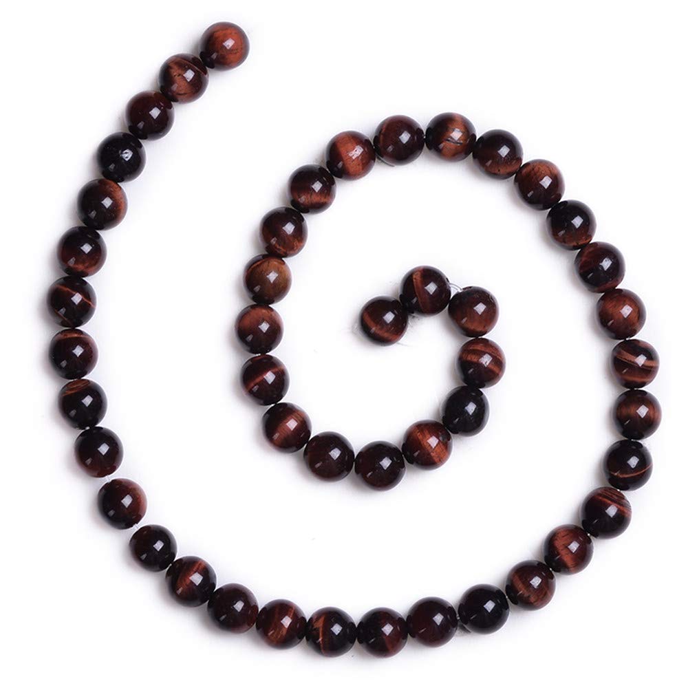 PLTbeads Natural Gemstone Loose Beads Smooth Round Approxi 15 inch DIY Bracelet Necklace for Jewelry Making (10mm, Red Tiger Eye)