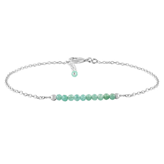 YANARA Emerald Ankle Bracelets for Women, Waterproof Anklets For Women, Natural May Birthstone Green Beaded Dainty Boho Summer Beach Jewelry, 9”+1.25” Adjustable Silver Plated Chain, Non Tarnish Foot Jewelry
