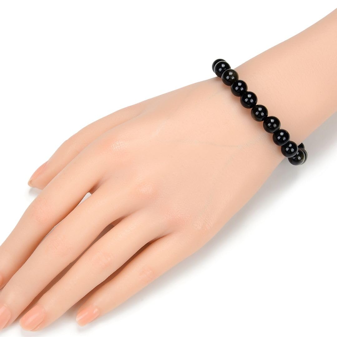 Adabele Real Natural Gold Sheen Obsidian Gemstone Beaded Bracelet 8.5 inch Stretch Chakra Healing Crystal Stone Jewelry Energy Quartz Rock GB8-D24