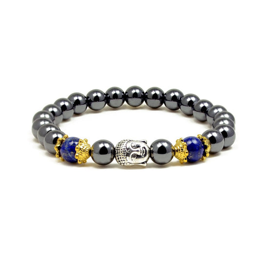 Accents Kingdom Buddha Chakra Hematite Beaded Bracelet with Lapis Bead 7.5"
