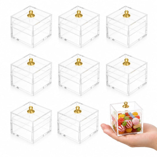10Pcs Miniature Dollhouse Candy Boxes with Lids, 1:12 Scale Clear Plastic Display Jars, Tiny Food Containers for Doll House Bakery Shop Accessories, 1-inch Mini Treat Box for Crafts & DIY Decor