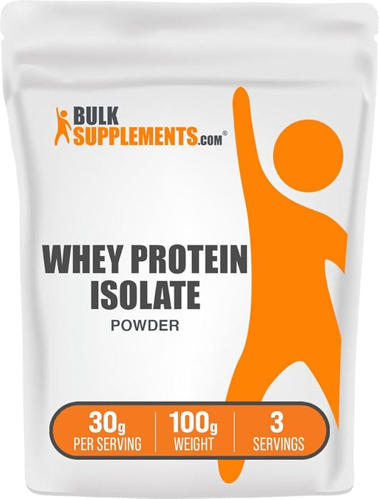 BulkSupplements.com Whey Protein Isolate Powder - Whey Protein Powder, Unsweeteneed, Unflavored & Gluten Free - 30g per Serving, 100g (3.5 oz) (Pack of 1)