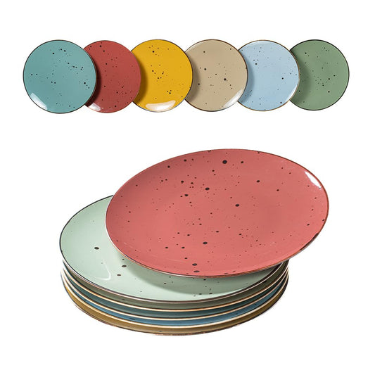 Esfour Ceramics Dinner Plates 11 Inch Set of 6 - Microwave, Oven, Dishwasher Safe, Scratch-Resistant, Porcelain Dishes for Steak, Pizza, Home & Restaurant, Party, Giftable - Vivid Assorted Colors