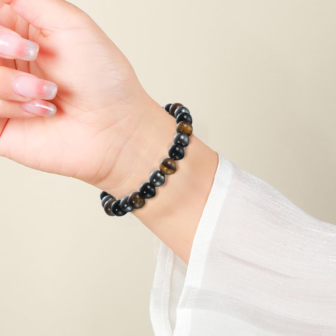 Udolfly Womens Crystal Beaded Bracelets for Women Men Protective Energy Bracelet Natural Gemstone Bead Bracelet 8mm Triple Protect