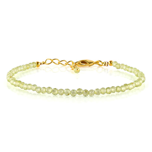 Natural Green Peridot Gemstone Micro Beads Dainty Bracelet Jewelry for Women, August Birthstone, Chakra Energy Crystals, 14k Gold Plated Chain 8 inch Adjustable