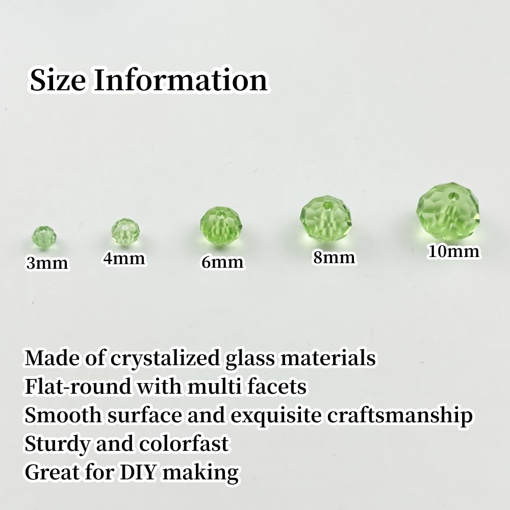 YUEXIGO 600pcs 3mm Crystal Glass Beads for Jewelry Making, Faceted Rondelle Glass Spacer Beads for Wind Chimes Bracelet Earring Necklace DIY Craft(Light Green)