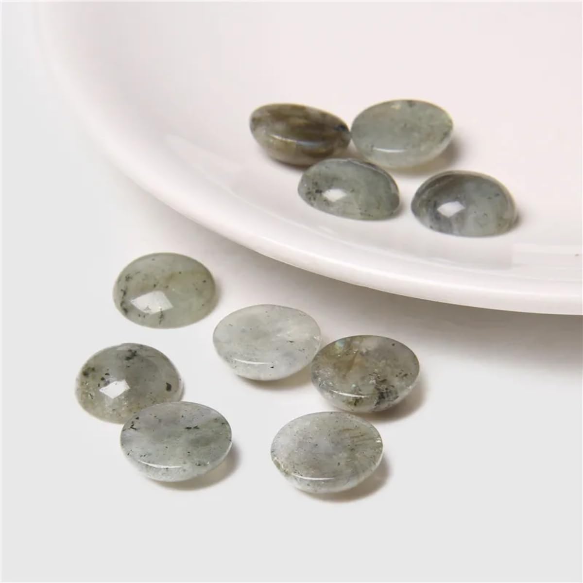 20pcs 14mm Natural Stone No Hole White Labradorite Semicircle Smooth Cabochons Beads Healing Chakra Crystal Stone Bead for Jewelry Making Rings Earrings Necklace Bracelet DIY Crafts