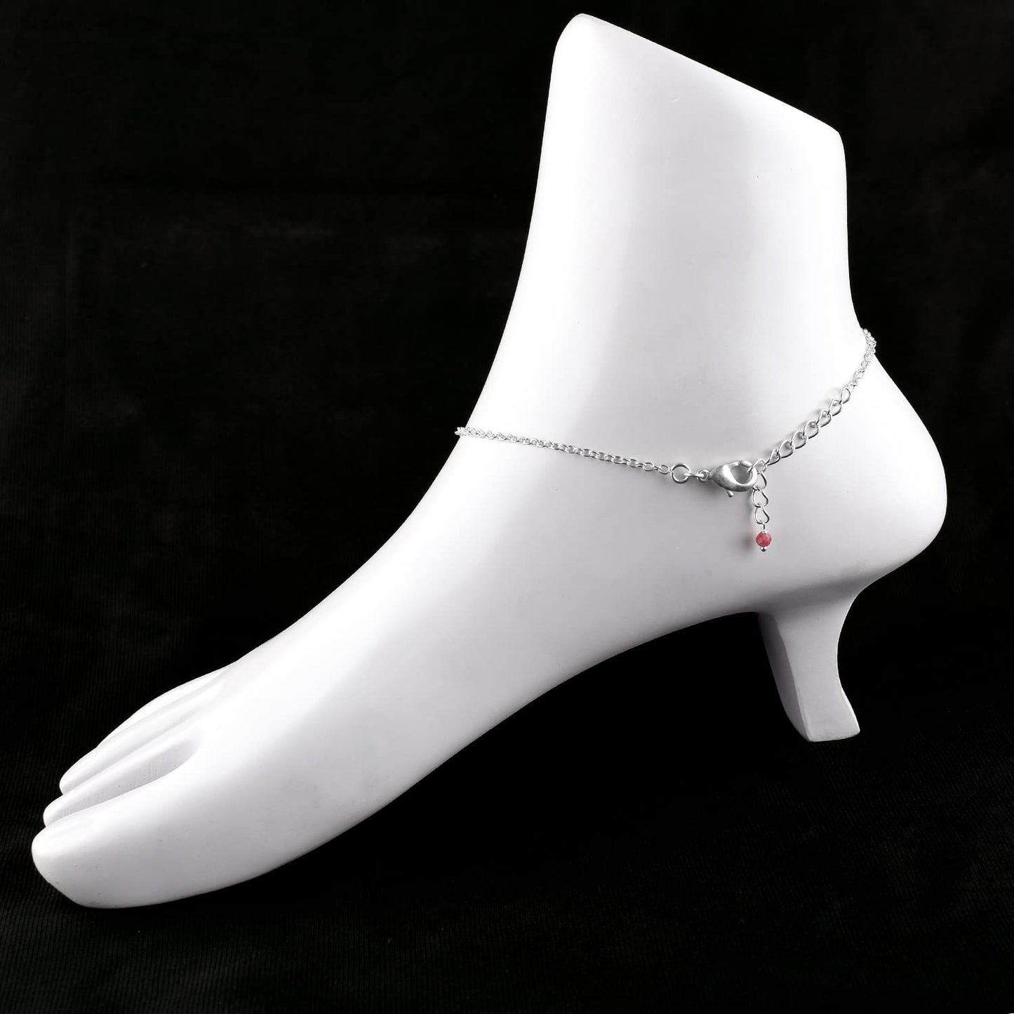 YANARA Pink Tourmaline Ankle Bracelet for Women Jewelry, Natural Birthstone, Gemstone Beads, Handmade Dainty Anklet 9"+1.25" inch, 3mm Rounds, Chakra Energy Crystals, Silver Plated Chain