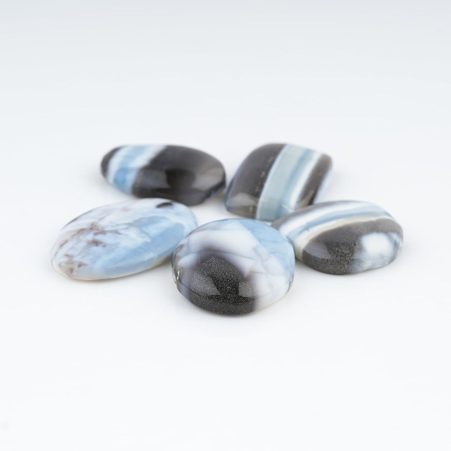 ColouredRocks (150+ carats. (5pcs.) BANDED BLUE OPAL, Mix Shape, Natural Cabochon Crystals, Loose Gemstone, Wholesale Polished Supply, Jewelry Making, DIY Craft, Gem Collection (25-30mm free size)