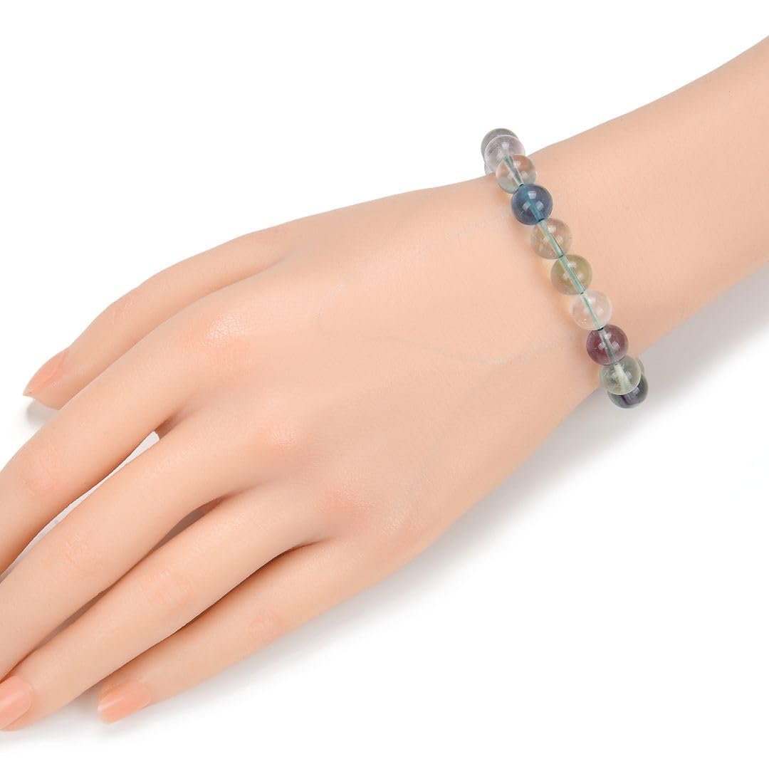 Adabele Real Natural Multicolor Fluorite Gemstone Beaded Bracelet 8.5 inch Stretch Chakra Healing Crystal Stone Jewelry Women Mom Gift GB8-D2