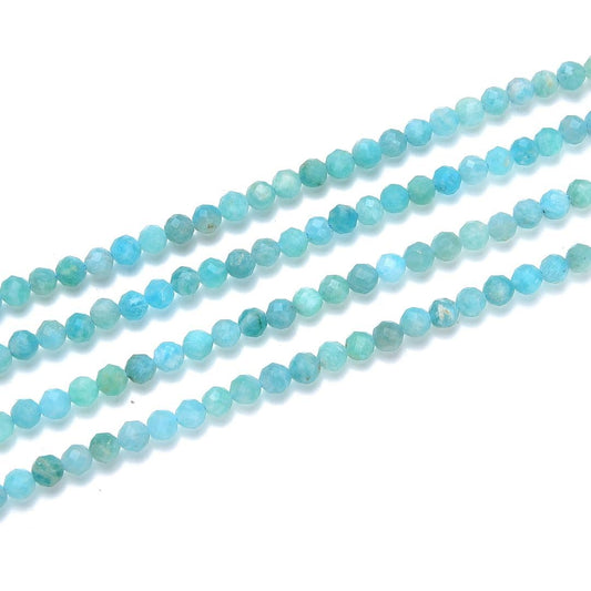 Adabele 30 Inch Natural Blue Amazonite Healing Gemstone 4mm (0.16 Inch) Tiny Small Faceted Round Loose Beads Stone Spacer (180-200pcs) for Craft Jewelry Making GK4-9