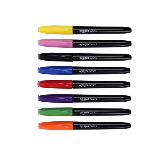 Amazon Basics Vibrant Fabric Markers for T-Shirt, Clothes, Tote Bags, Bold Colors, 8-Pack