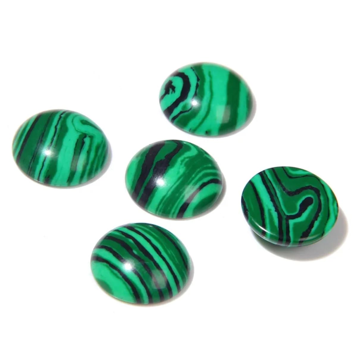 20pcs 8mm Natural Stone No Hole Malachite Semicircle Smooth Cabochons Beads Healing Chakra Crystal Stone Bead for Jewelry Making Rings Earrings Necklace Bracelet DIY Crafts