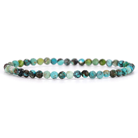 Angelstones Natural Turquoise Gemstone Stretch Bracelet, 4mm Faceted Round Beads, Crystal Healing for Women