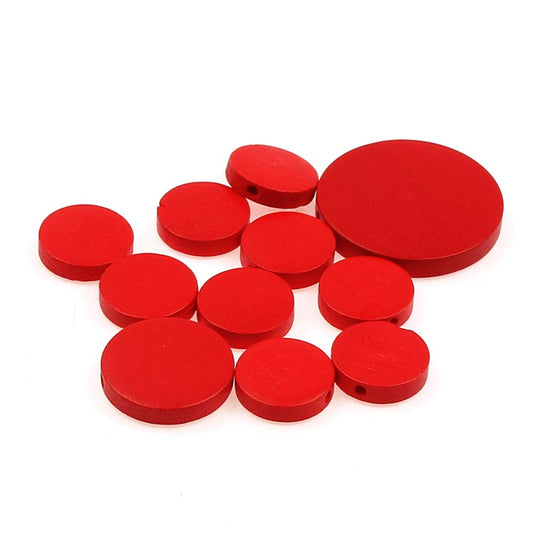 120 Pieces Round Wood Discs with Hole Flat Wood Coin Beads Spacer Beads Diffuser Beads Blank Wood Charm Pendants for Christmas Birthday Board Tags DIY Jewelry Earring Making (Assorted 3 Sizes, Red)