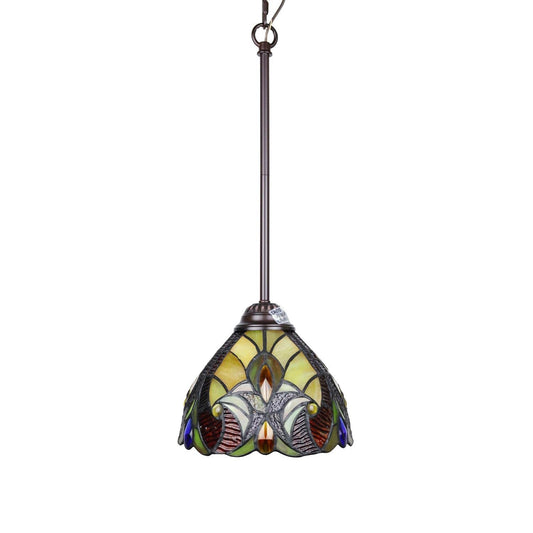 Chloe Lighting Adia Victorian Mini Pendant Light, Dark Bronze, Glass, 8in Wide, Multicolor, Model CH38632AV08-DP1