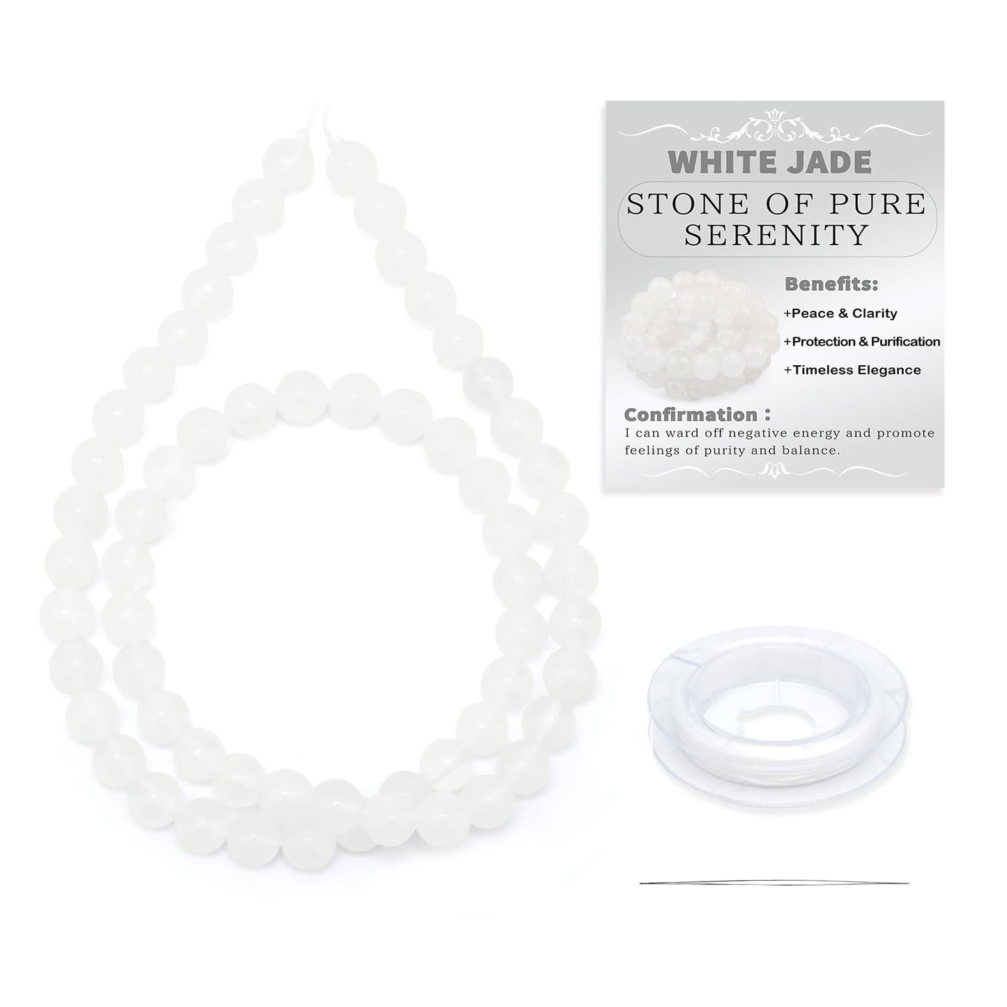 CMBYN Natural Stone Beads Round Genuine Real Stone Beading Strand Loose Gemstones DIY Smooth Bead for Bracelet Necklace Earrings Jewelry Making (White Jade, 6mm 60 Pieces)