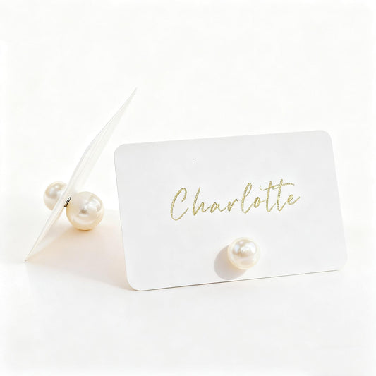 12 Pcs Place Card Holders Price Tag Holder Food Labels for Party Name Cards for Table Setting Dessert Tags Miniature Holder (Pearl)