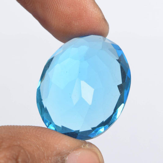 GEMHUB Loose Gemstones Beads for Jewelry Making 73.50CT Swiss Blue Topaz Oval Shaped Beads for Bracelets