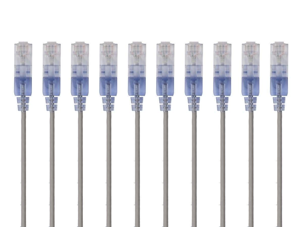 Cat6A RJ45, 550Mhz, 10G, 30AWG, 10-Pack, 7 Monoprice Ethernet Patch Cable - Snagless UTP, Pure Bare Copper Wire, Feet