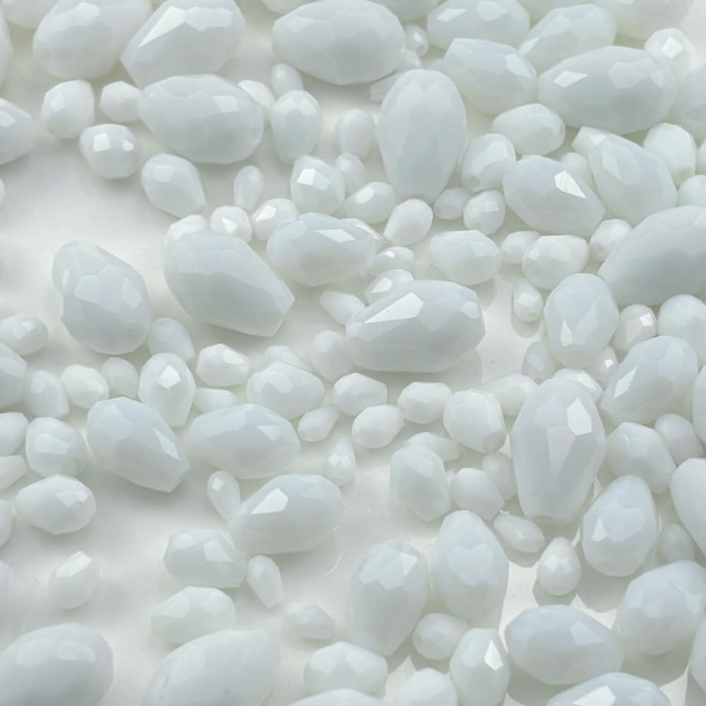 Xinhongo 340pcs Teardrop Crystal Glass Beads 3x5mm 4x6mm 6x8mm 8x12mm 10x15mm Vertical Hole Faceted Glass Spacer Beads for Necklace Bracelet Earrings DIY Jewelry Crafts(White)
