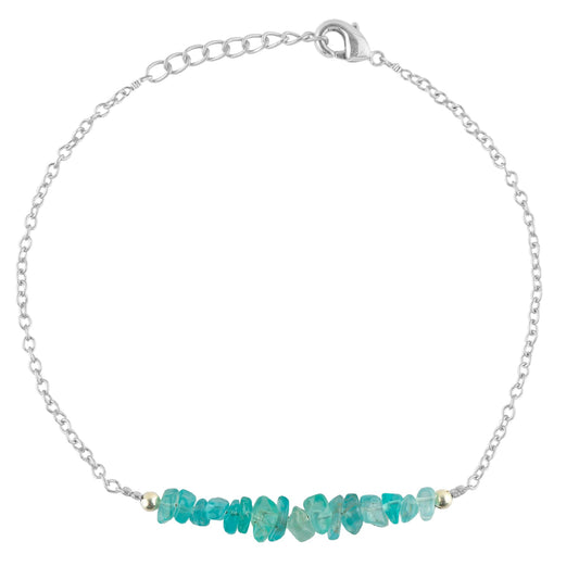 Gemimpression Handmade Blue Apatite Chips Bar Bracelet – Natural Energy Healing Crystals – Silver Plated Adjustable 8 Inch Chain – Christmas Gift