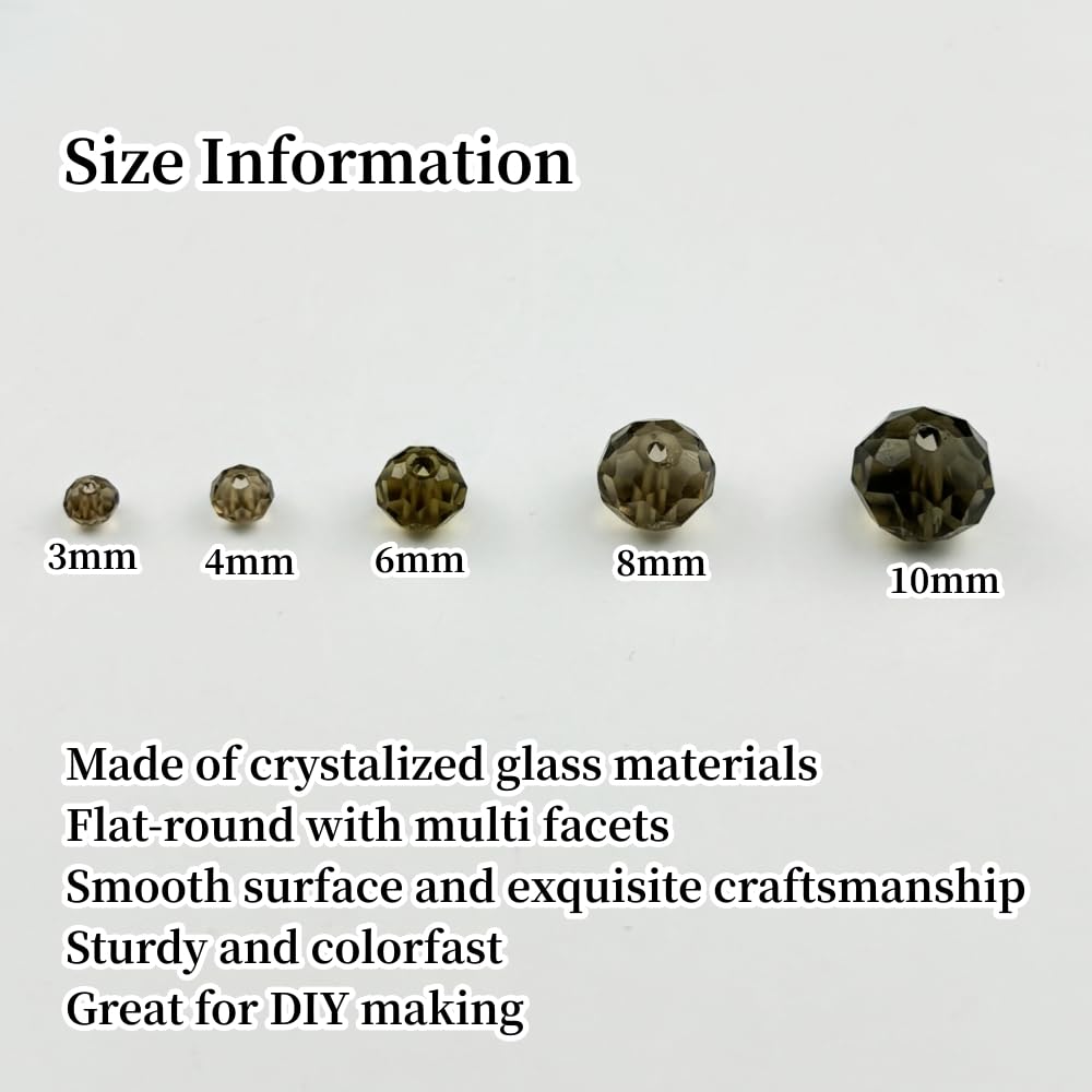 YUEXIGO 150pcs 8mm Crystal Glass Beads for Jewelry Making, Faceted Rondelle Glass Spacer Beads for Wind Chimes Bracelet Earring Necklace DIY Craft(Gray)