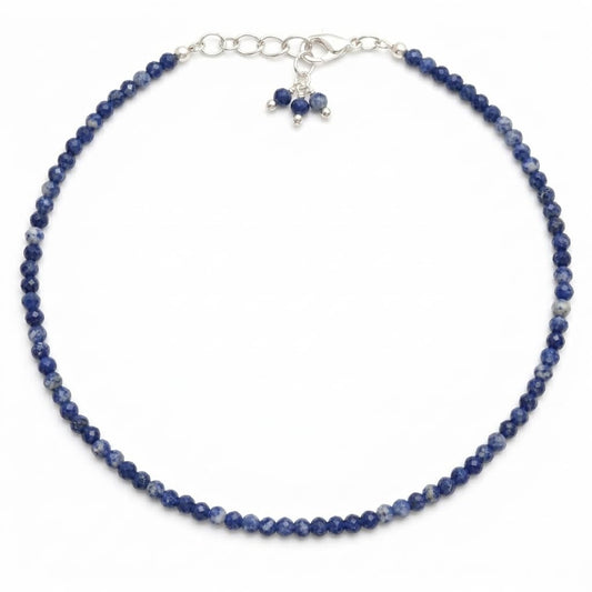 Gempires Sodalite Dainty Bracelet for Women | Handmade 2.5 mm Faceted Beads | Minimal Stacking Jewelry | Adjustable Lightweight Fit | Blue Crystal Gift
