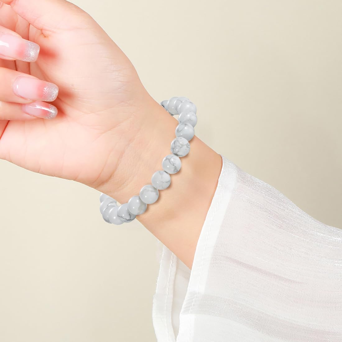 Udolfly Womens Crystal Beaded Bracelets for Women Men Protective Energy Bracelet Natural Gemstone Bead Bracelet 6mm Howlite