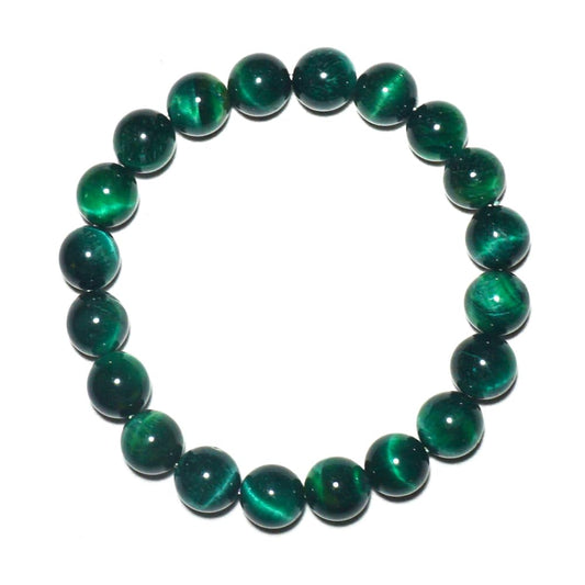 10mm Green Tiger's Eye Stretch Bracelet - Natural Stone Beads for Grounding and Balance