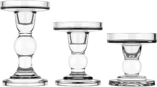 Lewondr Glass Candle Holders - Elegant 3-Piece Crystal Clear Set for Pillar & Taper Candles | Home DÃ©cor