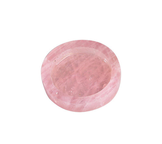 AMOYSTONE Rose Quartz Candle Holder (Pink) Large 4" Round Plate with Dual Use as Coaster & Charger for Jewelry - Natural Crystal Candle Tray for Bedroom, Bathroom, Wedding Decor