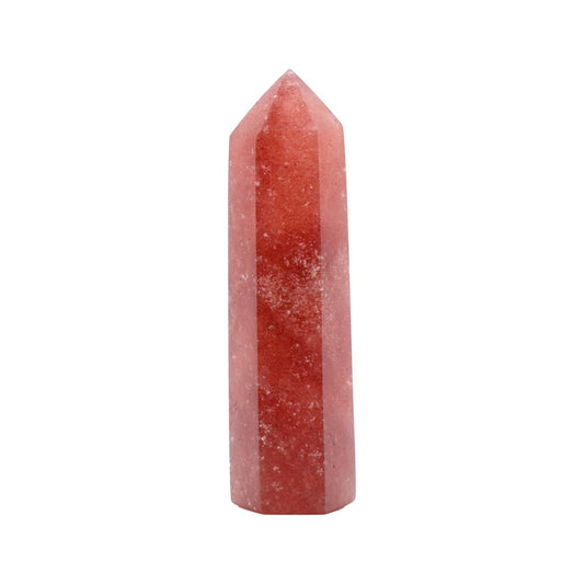 Angelstones Natural Strawberry Quartz Gemstone Healing Crystal Hexagonal Pointed Reiki Chakra Faceted Prism Wand Carved Stone Figurine Home Decor