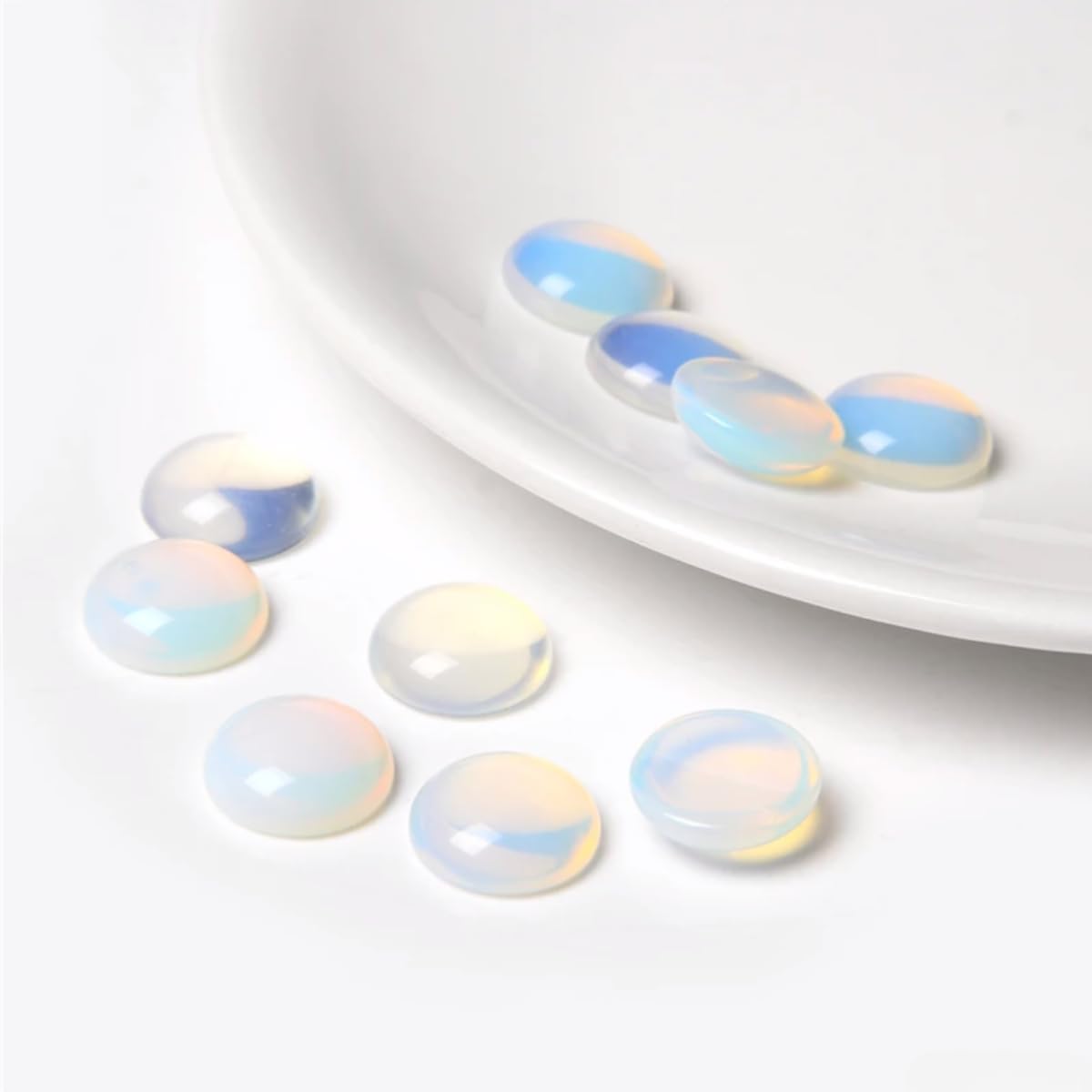 20pcs 14mm Natural Stone No Hole Opal Semicircle Smooth Cabochons Beads Healing Chakra Crystal Stone Bead for Jewelry Making Rings Earrings Necklace Bracelet DIY Crafts