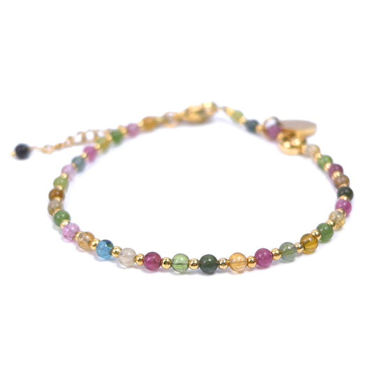 Morchic 3mm Multi-Color Tourmaline Natural Gemstone Beaded Bracelet for Women, Dainty Charm Jewelry, Adjustable 7.1-8.6", Ideal Birthday Holiday Gift