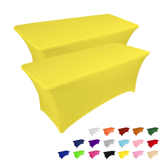 IVAPUPU 2 Pack 4FT Table Cloth for Rectangular Fitted Events Stretch Yellow Table Covers Washable Cover Spandex Tablecloth Protector for Party, Wedding, Cocktail, Banquet, Festival