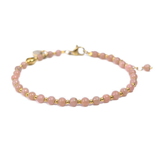 Morchic 3mm Argentina Rhodochrosite Natural Gemstone Beaded Bracelet for Women, Dainty Charm Jewelry, Adjustable 7.1-8.6", Ideal Birthday Holiday Gift