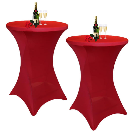 Albassa 2 Pack Cocktail Table Covers 32"x43" Spandex Stretch Highboy Top Tablecloth Fitted Round Table Cloths for Bar Wedding Cocktail Party Banquet Tables (2, Red, 32"x 43")