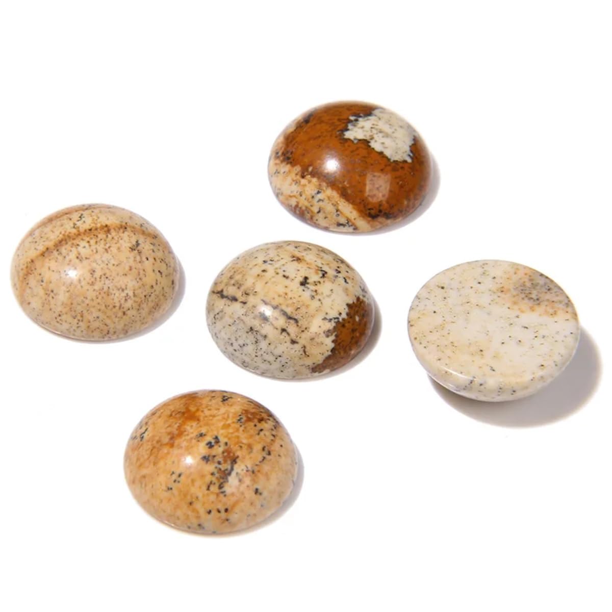 20pcs 6mm Natural Stone No Hole Brown Picture Semicircle Smooth Cabochons Beads Healing Chakra Crystal Stone Bead for Jewelry Making Rings Earrings Necklace Bracelet DIY Crafts