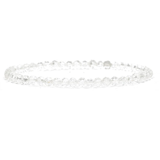 Angelstones Natural Clear Quartz Gemstone Stretch Bracelet, 4mm Faceted Round Beads, Crystal Healing for Women