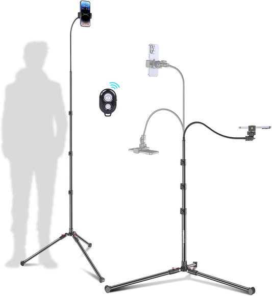 CAMBOFOTO 87" 15.7" 360 Phone Tripod, Overhead Flexible Tall Tripod Stand with Remote, Selfie Stick, Compatible