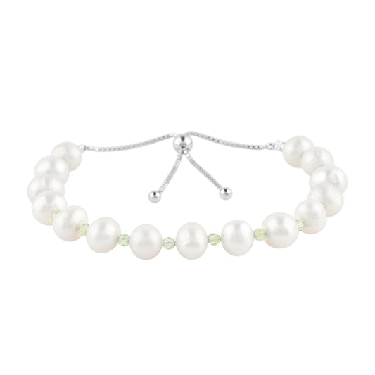 CRYSTALIS Natural Peridot And Natural FW Pearl Beaded Bolo Bracelet, Elegant Beads Crystal, Chakra Bracelet, Healing Bracelet, Gemstone Jewelry, 925 Sterling Silver Slider 10 inch, Gift for Princess