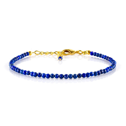 Natural Blue Lapis Lazuli Gemstone Micro Beads Dainty Bracelet Jewelry for Women, Birthstone, Chakra Energy Crystals, 14k Gold Plated Chain 8 inch Adjustable