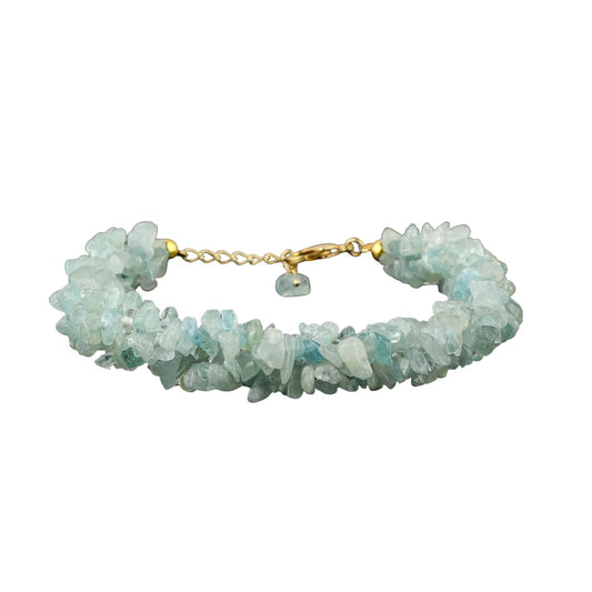 CRYSTALINES Natural Aquamarine Gemstone Twisted Strand Bracelet, Polished Uncut Nuggets Rough Beads, Handmade Boho Jewelry, Healing Crystals, Gold Plated, March Birthstone, Christmas Gift for Women