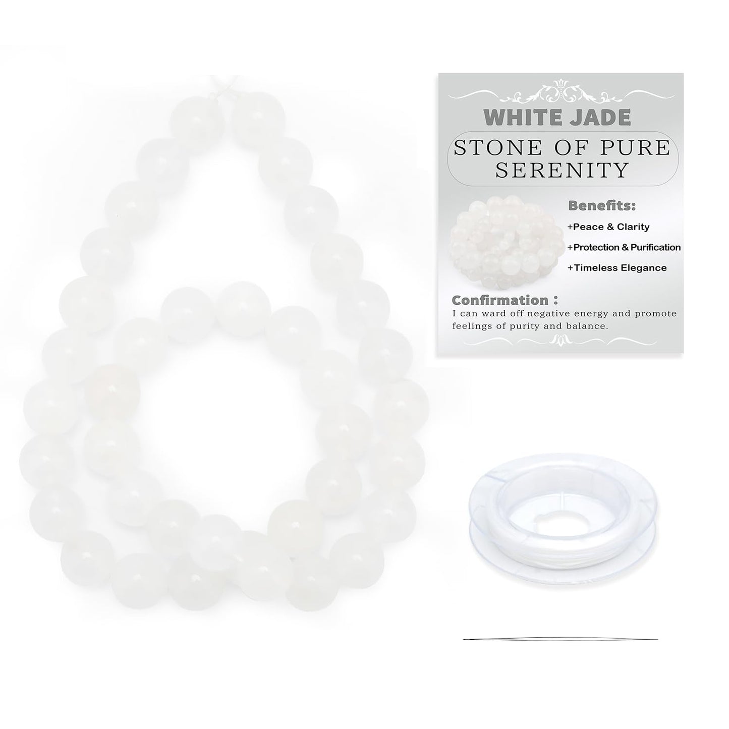 CMBYN Natural Stone Beads Round Genuine Real Stone Beading Strand Loose Gemstones DIY Smooth Bead for Bracelet Necklace Earrings Jewelry Making (White Jade, 10mm 36 Pieces)