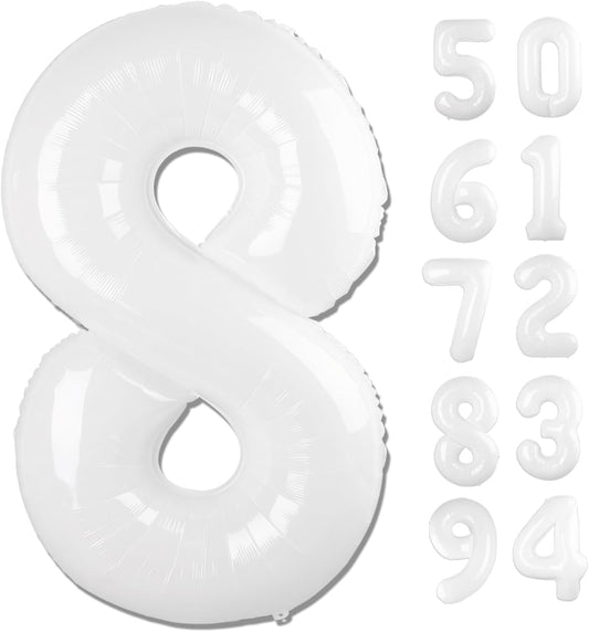 Skiennix 40-Inch White Number 8 Balloon - Translucent Birthday Decorations for Boys & Girls